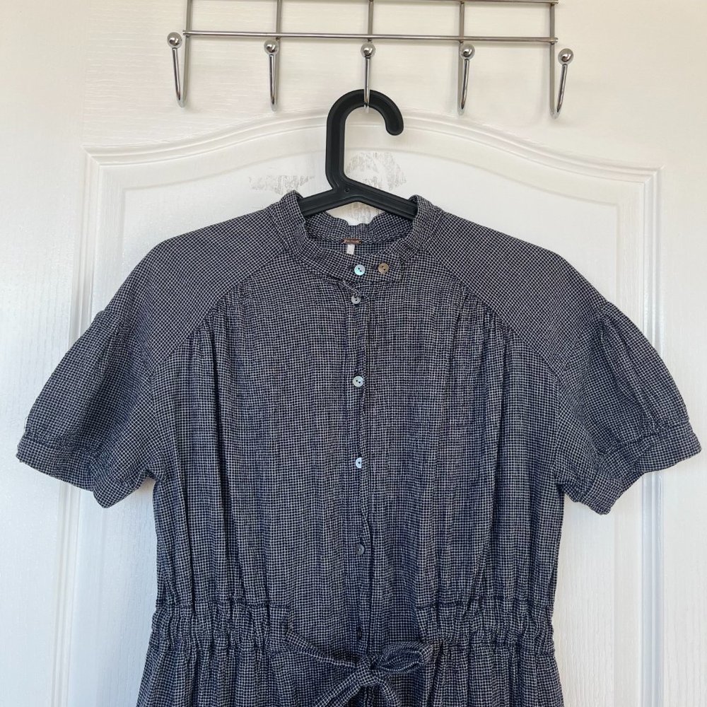 FREE People Navy Retro Romance Maxi Dress Gingham Button Front Boho Vacation, S - Picture 5 of 7